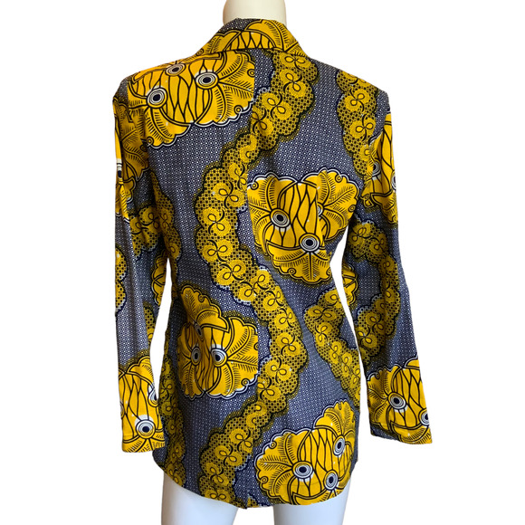 Demestiks New York Jacket Hand Dyed Batik African Print Cotton Yellow Blue sz S - Picture 4 of 8